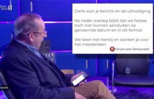Een legen stoel tijdens interview Forum voor Democratie